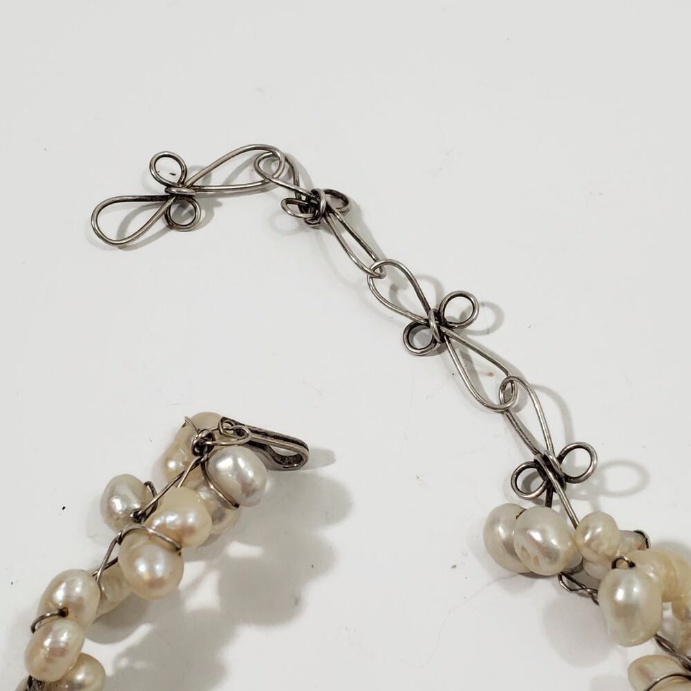 Freshwater Potato Pearl Wire Wrapped Sterling Silver Necklace 18" - Picture 7 of 9